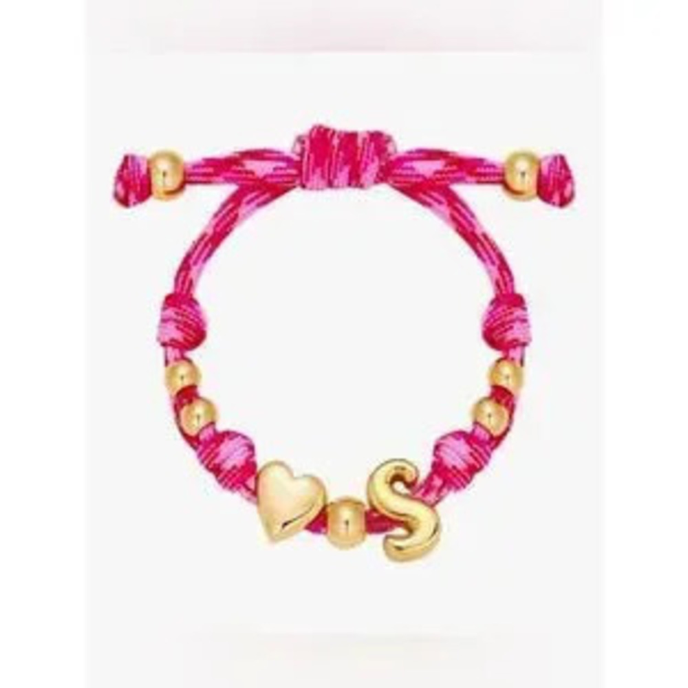 NEW?14K Gold-Plated Knotty Bubble Letter Initial Heart Bracelet